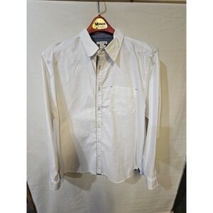 Carbon2Cobalt Mens White Button-Up Denim Trim Long Sleeve Shirt Size Large